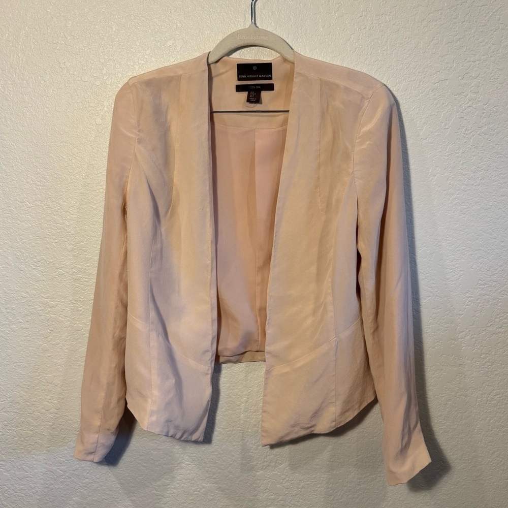 Fenn Wright Manson Baby Pink 100% Silk Open Cropped Blazer Jacket Size Small